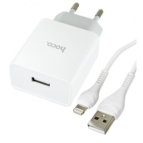Зарядний пристрій Hoco C81A USB, 2.1A + кабель USB - Lightning, білий (166545)