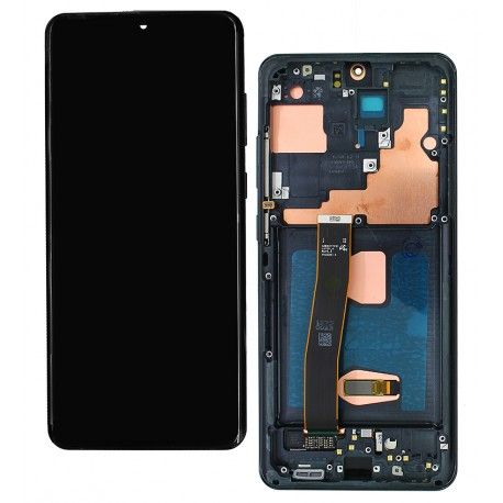 Дисплей для Samsung G988 Galaxy S20 Ultra, чорний, з сенсорним екраном, з рамкою, оригінал (переклеєне скло), Cosmic Black (147856)
