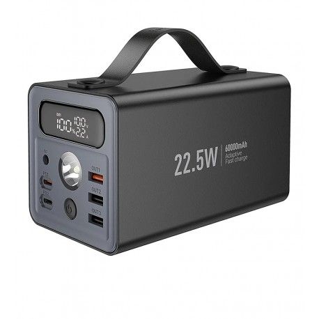 Power bank Hoco J138, 60000мАг (3USB 2Type-C PD20 Вт), LED-дисплей, вбудований ліхтарик, чорний (168951)