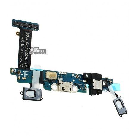Шлейф для Samsung G920F Galaxy S6, конектора навушників, конектора зарядки, з компонентами (094774)