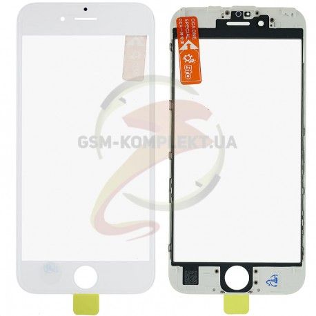 Скло дисплея для iPhone 6S, з рамкою, з OCA-плівкою, білий колір (106647)