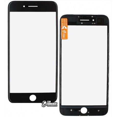 Скло дисплея для iPhone 7 Plus, з рамкою, з OCA-плівкою, чорний колір (116649)
