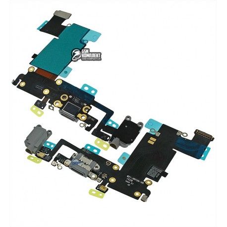 Шлейф для iPhone 6S Plus, чорний, конектора зарядки, з компонентами (097862)