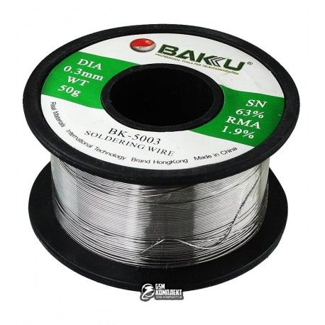 Припій BAKU BK-5003, Sn 63 , Pb 35,1 , flux 1,9 , 0,3 мм, 50 г (реальна вага 30 г) (126737)