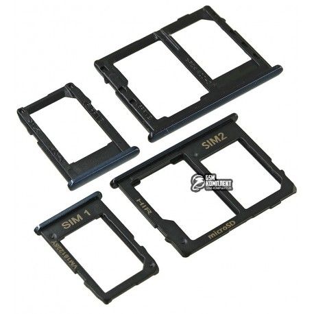 Тримач SIM-карти для Samsung J415 Galaxy J4+, J415F Galaxy J4+, J610 Galaxy J6+, чорний, комплект 2 шт., C власником MMC (134844)