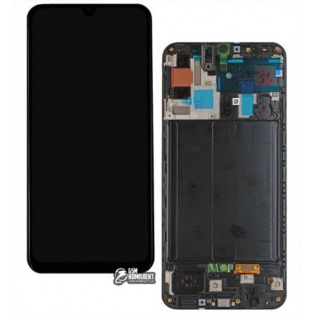Дисплей для Samsung A505F / DS Galaxy A50, чорний, з сенсорним екраном (дисплейний модуль), з рамкою, оригінал (PRC), оригінал glass (138559)