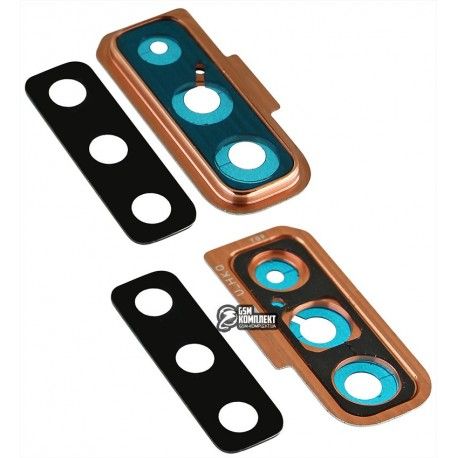 Скло камери Samsung A750 Galaxy A7 (2018), золотистий колір, з рамкою (134990)
