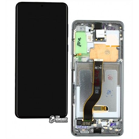 Дисплей для Samsung G985 Galaxy S20 Plus, G986 Galaxy S20 Plus 5G, сірий колір, з сенсорним екраном, з рамкою, оригінал, сервісна упаковка, GH82-22145E (139828)