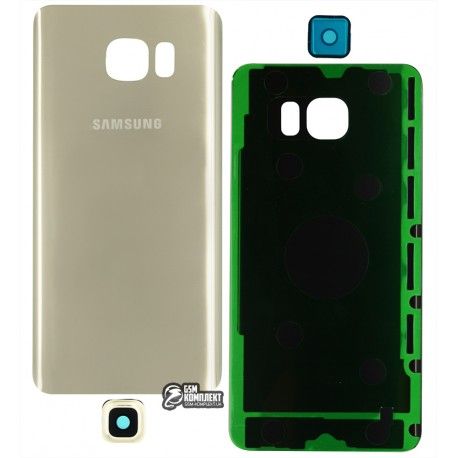 Задня панель корпусу Samsung N9200 Galaxy Note 5, золотиста, зі склом камери (145431)