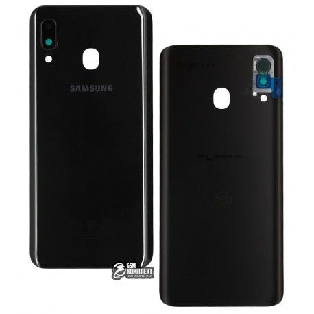 Задня панель корпусу Samsung A205F / DS Galaxy A20, чорна, зі склом камери (145417)