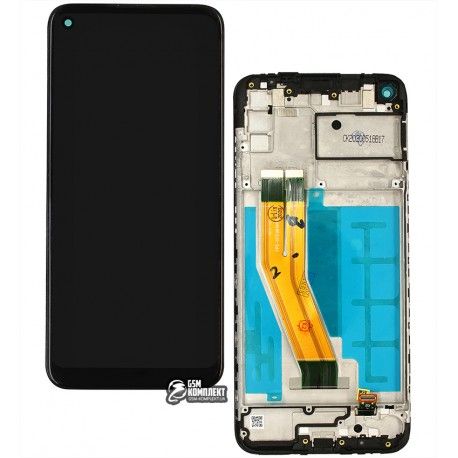 Дисплей Samsung A115 Galaxy A11, M115 Galaxy M11, чорний, з тачскріном, з рамкою, оригінал (переклеєне скло) (145905)