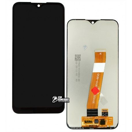 Дисплей для Samsung A015 Galaxy A01, чорний, з широким коннектором, з сенсорним екраном, оригінал (переклеєне скло) (146826)