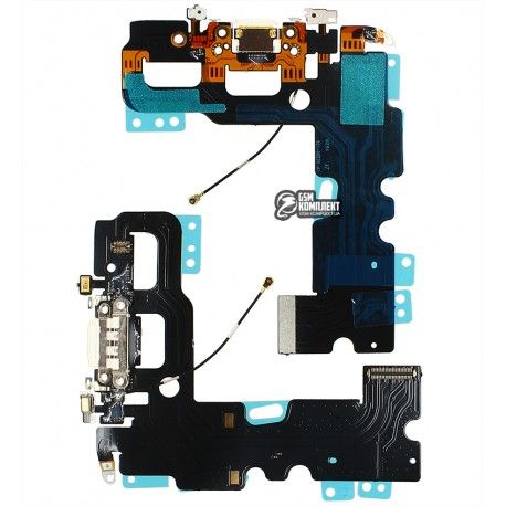 Шлейф для iPhone 7, конектора зарядки, білий, з мікрофоном, China quality (135078)
