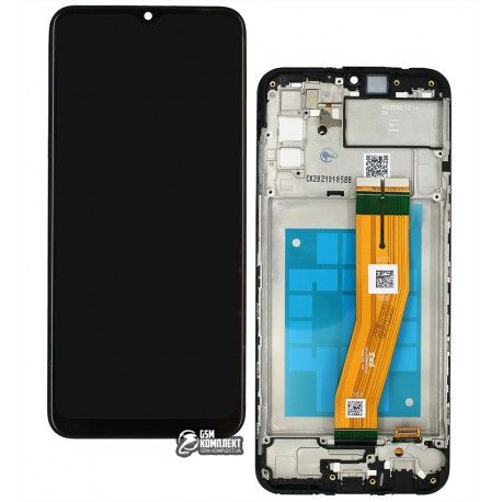 Дисплей для телефону Samsung A025F / DS Galaxy A02s, чорний, з тачскріном, с рамкой, с желтым шлейфом, (160,5x72 mm), оригінал (PRC) (149651)