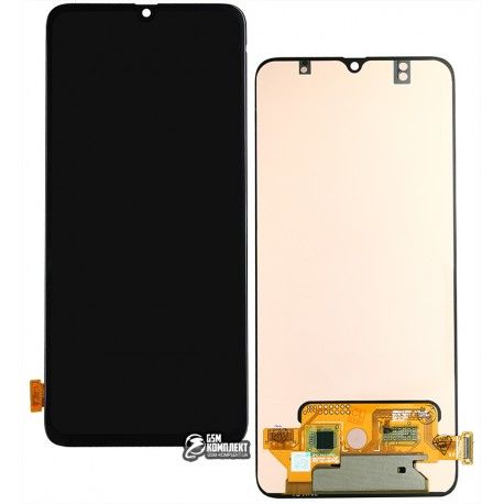 Дисплей для Samsung A705 Galaxy A70, чорний, з сенсорним екраном, з вузьким обідком, (OLED), High quality (150273)