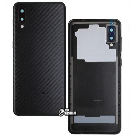 Задня панель корпусу для Samsung A022F Galaxy A02, чорна, зі склом камери (150971)