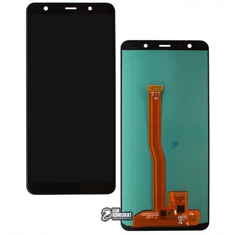 Дисплей для Samsung A750 Galaxy A7 (2018), чорний, з сенсорним екраном, з широким обідком, (OLED), High quality (150389)