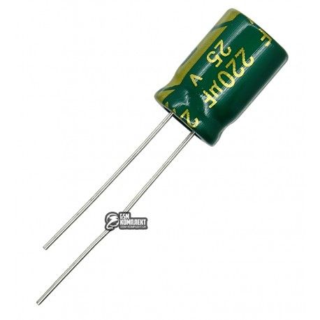 Конденсатор електролітичний 220 uF 25 V, 105 C, d8 h12 (низький імпеданс) LOW ESR (CHONG) (130428)