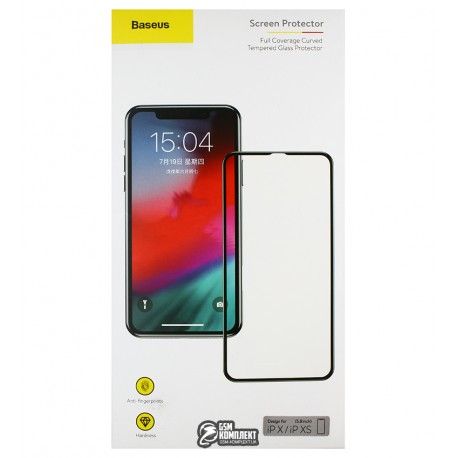Захисне скло для iPhone X, iPhone Xs, iPhone 11 Pro, Baseus Silk-screen All-screen, 2,5D, 0.3mm, (SGAPIPHX-KC01), чорне (155354)