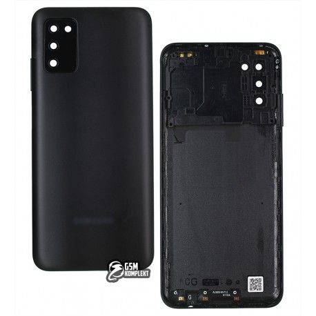 Задня панель корпуса для Samsung A037 Galaxy A03s, чорний, із склом камери (153935)