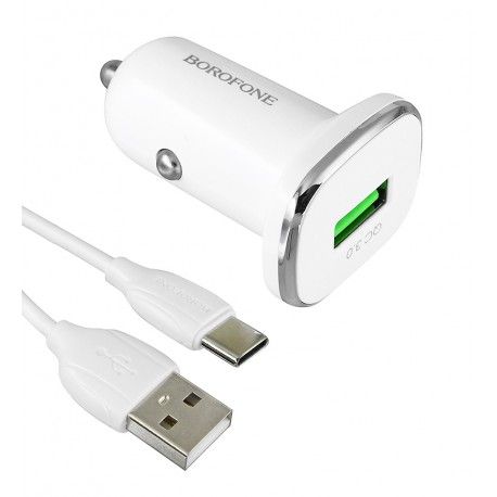 Автомобільний зарядний пристрій Borofone BZ12A з кабелем Type-C, (1 USB, 2.1A, QC3.0), білий (159110)