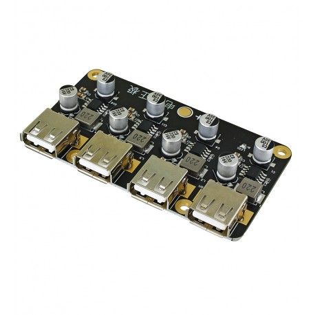 DC / DC перетворювач понижуючий на 4 x USB, Uin: 6 - 32V, Uout: 5V / 9V / 12V / 24V, підтримка протоколів QC2.0, QC3.0, DCP, BC1.2, Apple (144296)