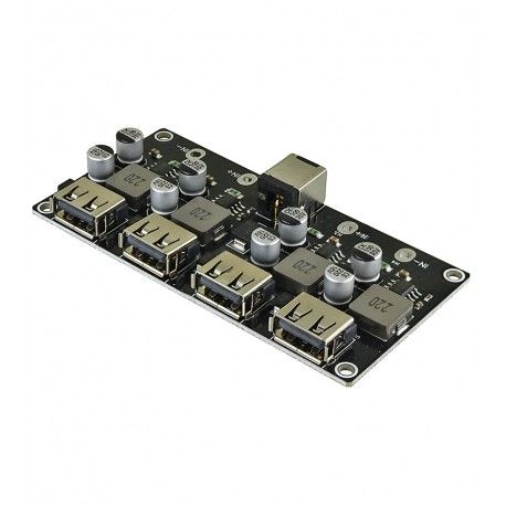 DC/DC перетворювач знижуючий на 4 x USB, Uin: 6 - 32V, Uout: 5V / 9V / 12V / 24V, підтримка протоколів QC2.0, QC3.0, DCP, BC1.2, Apple (163650)