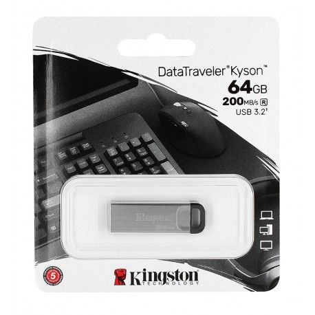 Флешка 64Gb, Kingston DT Kyson, USB3.2, DTKN/64Gb, срібляста (164629)