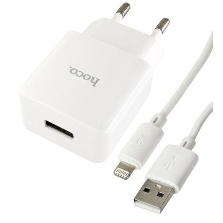 Зарядное устройство Hoco C106A 1USB, 2,1A + кабель Lightning - USB , белый (165809)