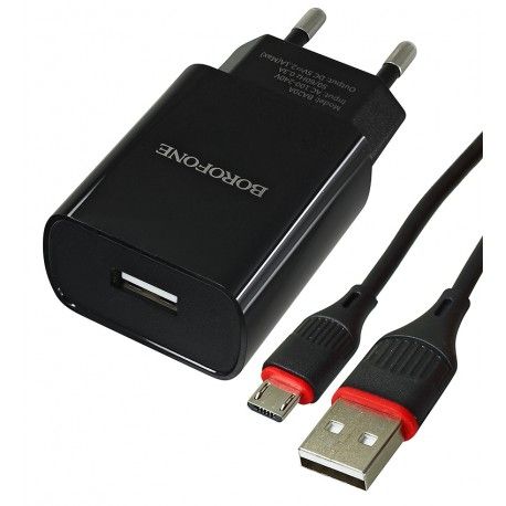 Зарядний пристрій Borofone BA20A 1USB, 2,1A + кабель USB - Micro-USB, чорний (166689)