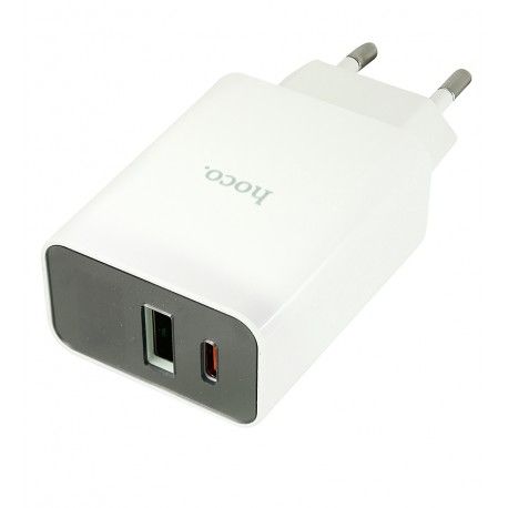 Зарядний пристрій Hoco C100A 1USB, Type-C PD20W, з дисплеєм, білий (166728)