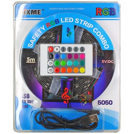 Світлодіодна стрічка LED Rixme B5050 RGB 5м 150Led / USB + пульт дистанційного керування (170050)