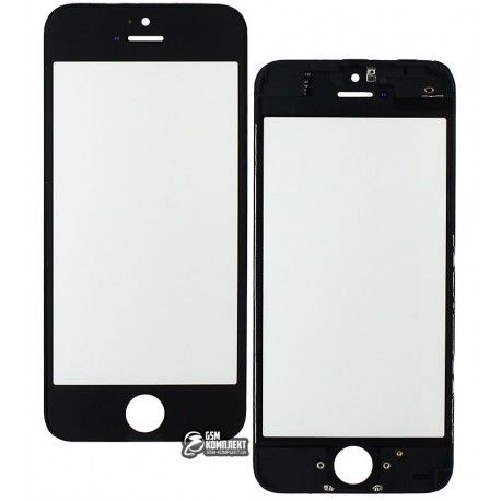 Скло дисплея для iPhone 5, з рамкою, з OCA-плівкою, чорний колір (116009)