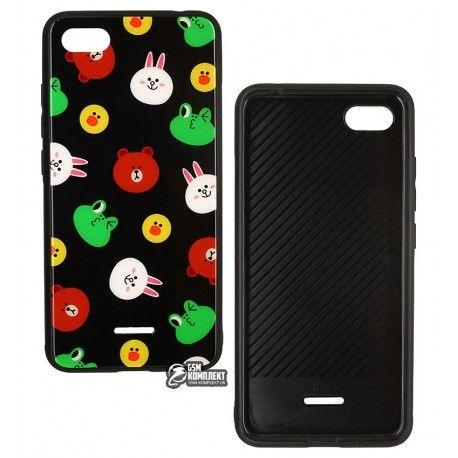 Чохол для Xiaomi Redmi 6A, TOTO, Cartoon Print Glass, Line friends, Black (134557)