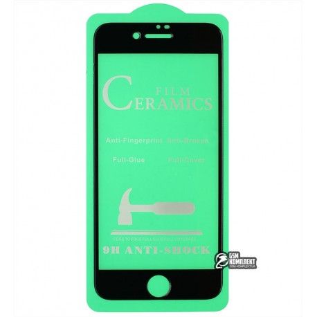 Захисне оргскло для iPhone 7, iPhone 8, iPhone SE (2020), Ceramica, з фаскою, чорний колір (140912)