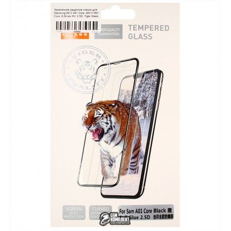Загартоване захисне скло для Samsung A013 A01 Core, M013 M01 Core, 0,26 мм 9H, 2.5D, Tiger Glass, Full Glue, чорне (143534)