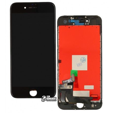 Дисплей iPhone 7, чорний, з сенсорним екраном, з рамкою, AAA, Tianma, з пластиками камери і датчика наближення (140630)