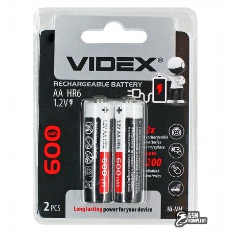 Акумулятор Videx R06, 600мАч, AA, 2шт в блістері (157214)