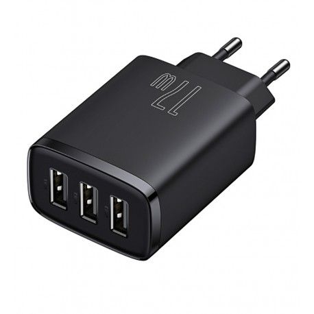 Зарядний пристрій Baseus Compact Charger 3U 17W EU 3USB, QC, 3A (CCXJ020101) чорний (159044)