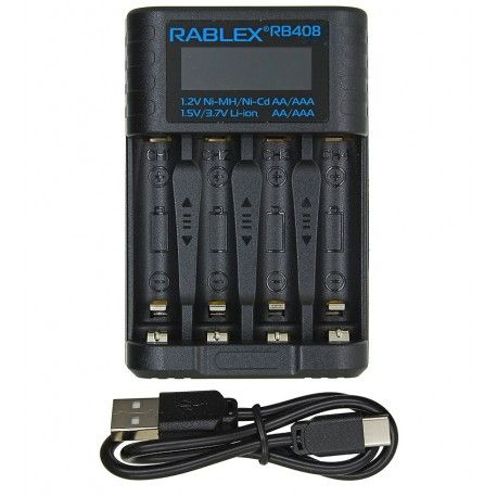 Зарядний пристрій Rablex RB-408, 4 канали, Ni-MH/Cd : AAA, AAA (1,2V) Li-ion: AA, AAA (1.5V / 4,2V) (160558)